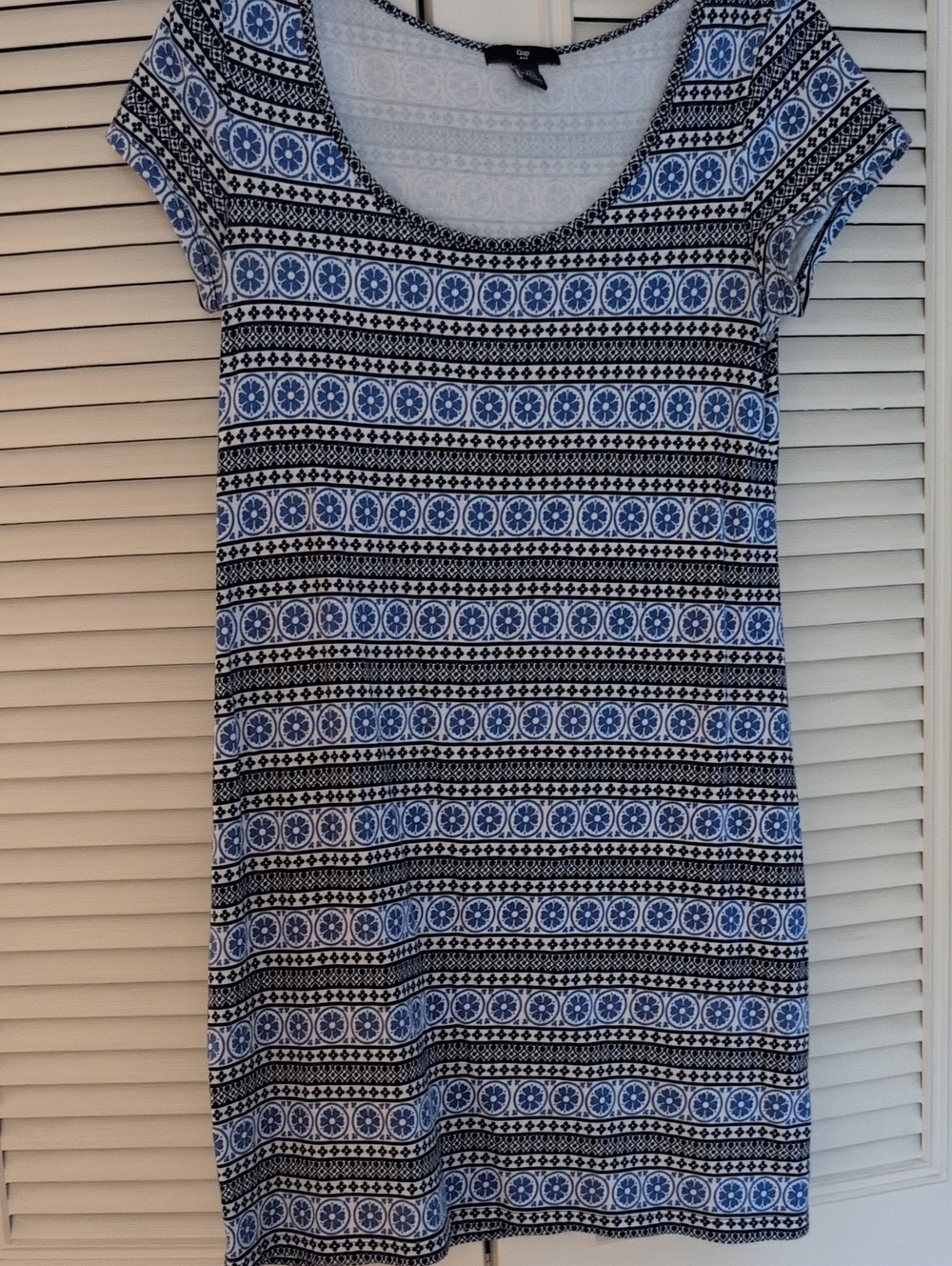 GAP XS SS blue print cotton knit dress